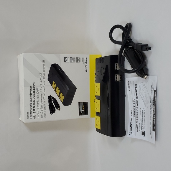 Scosche PI200PS-1 INVERT200 200W Mobile Power Inverter with 3 AC Outlets, 4 USB - Picture 6 of 16